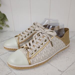 MICHAEL KORS MK Signature Kristy Espadrille Flat Sneakers Gold Women's Size 11
